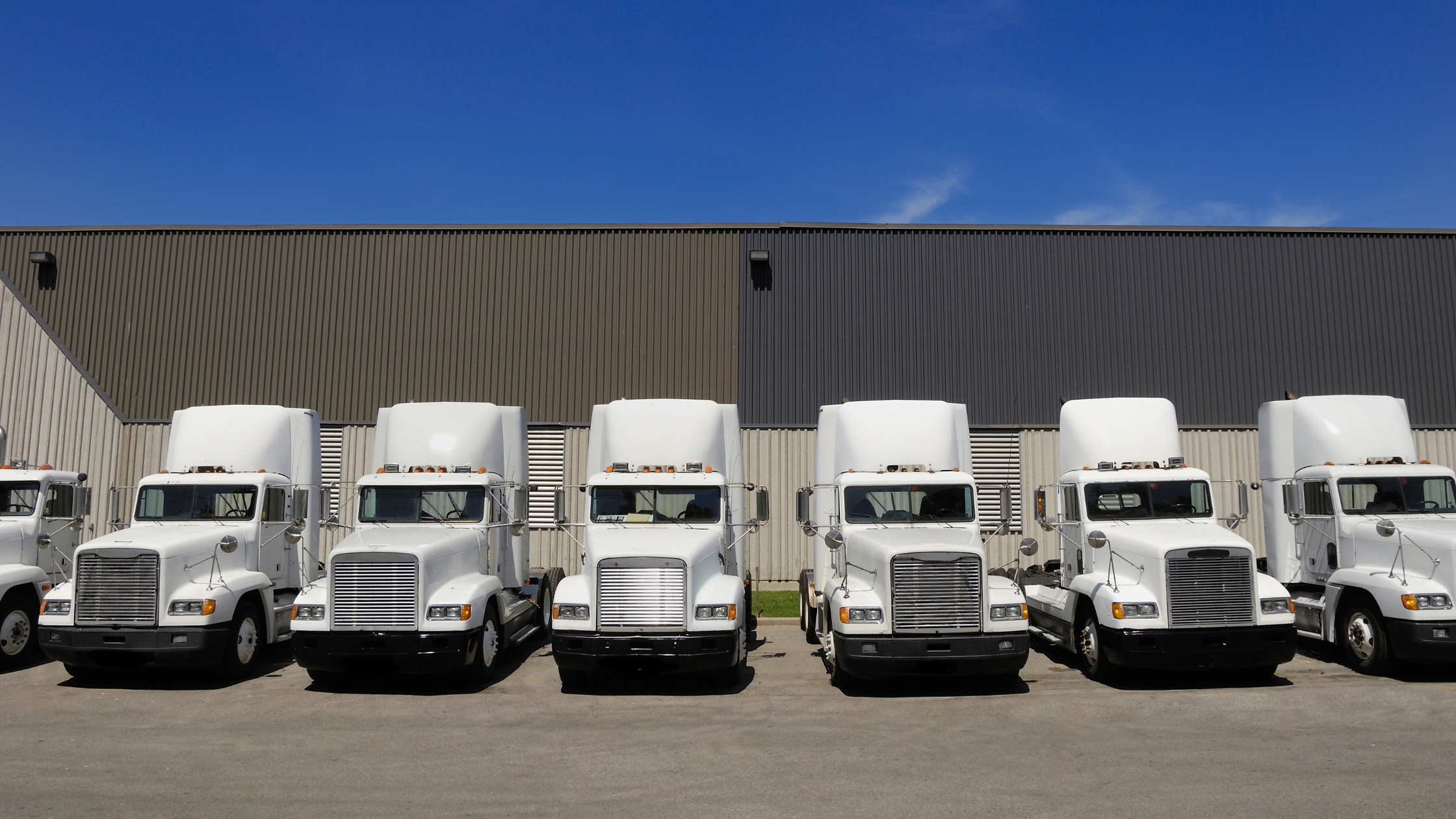photo showing 6 white commercial trucks