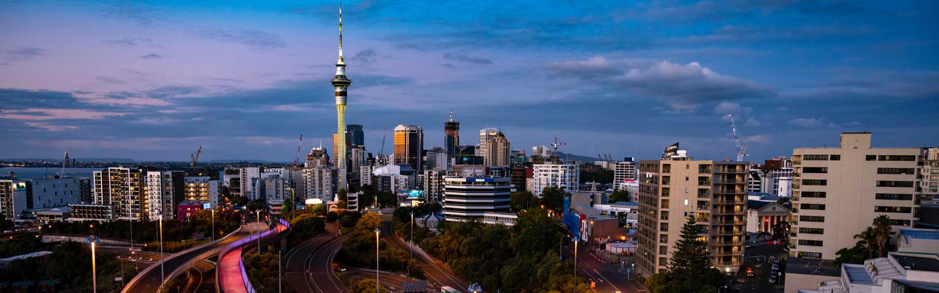 Auckland city skyline at dusk