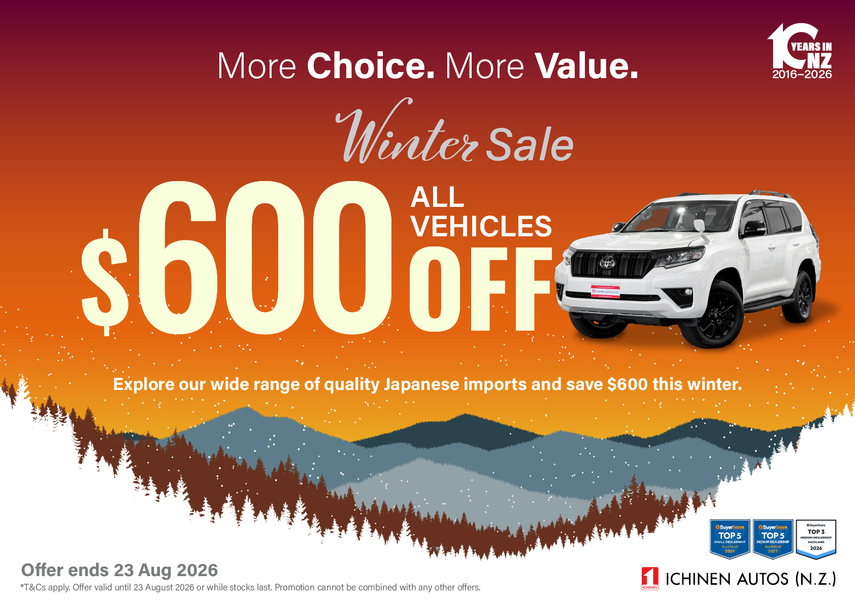ICHINEN AUTOS Winter Sale with $600 off all vehicles in Auckland.